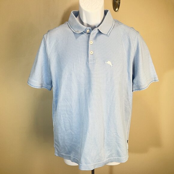 Tommy Bahama Men's lot of 2 black and blue striped Mint Cond polo shirts M - Picture 4 of 7